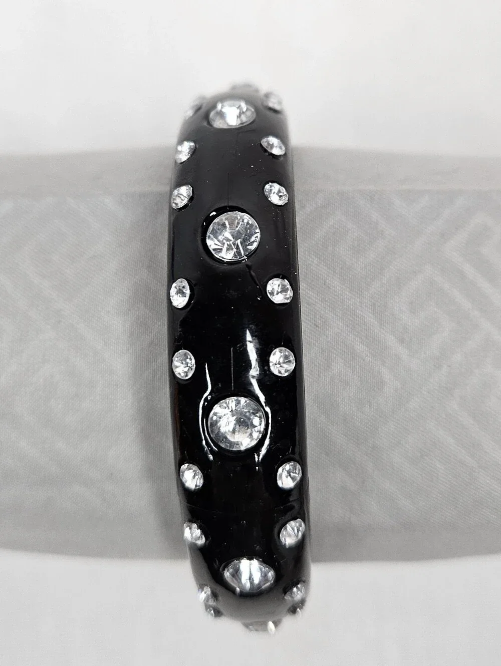 VTG Deadstock Y2K Black Rhinestone Bangle Bracelet Chunky Acrylic Stack 8